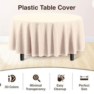 12-Pack Premium Plastic disposable Tablecloth 84in. Round Table Cover Ivory-NWT